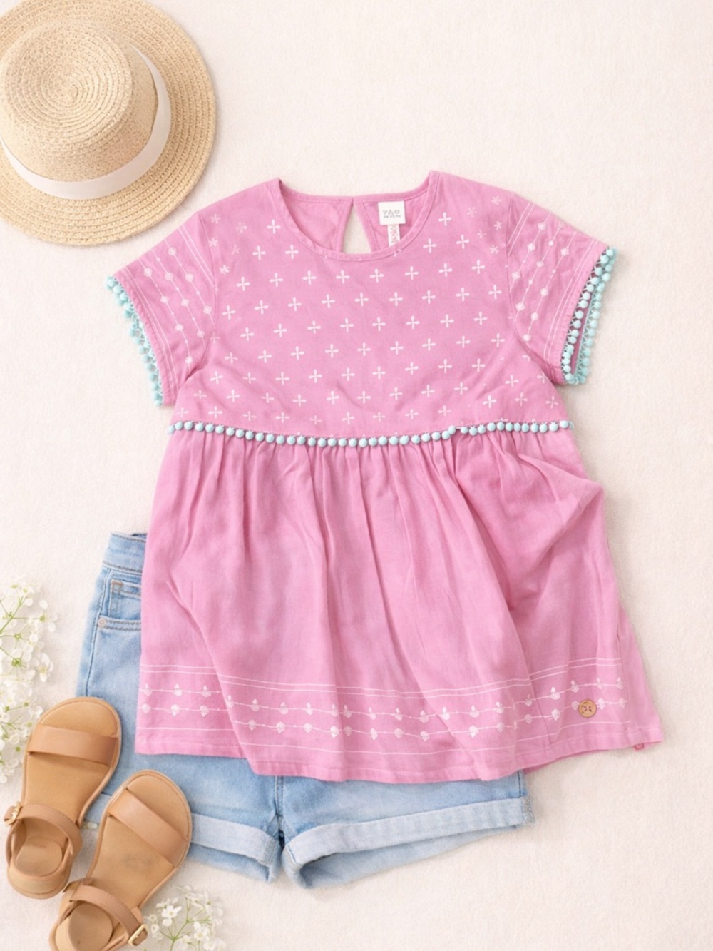 Matilda Jane Pink Embroidered Pom-Pom Tunic Top